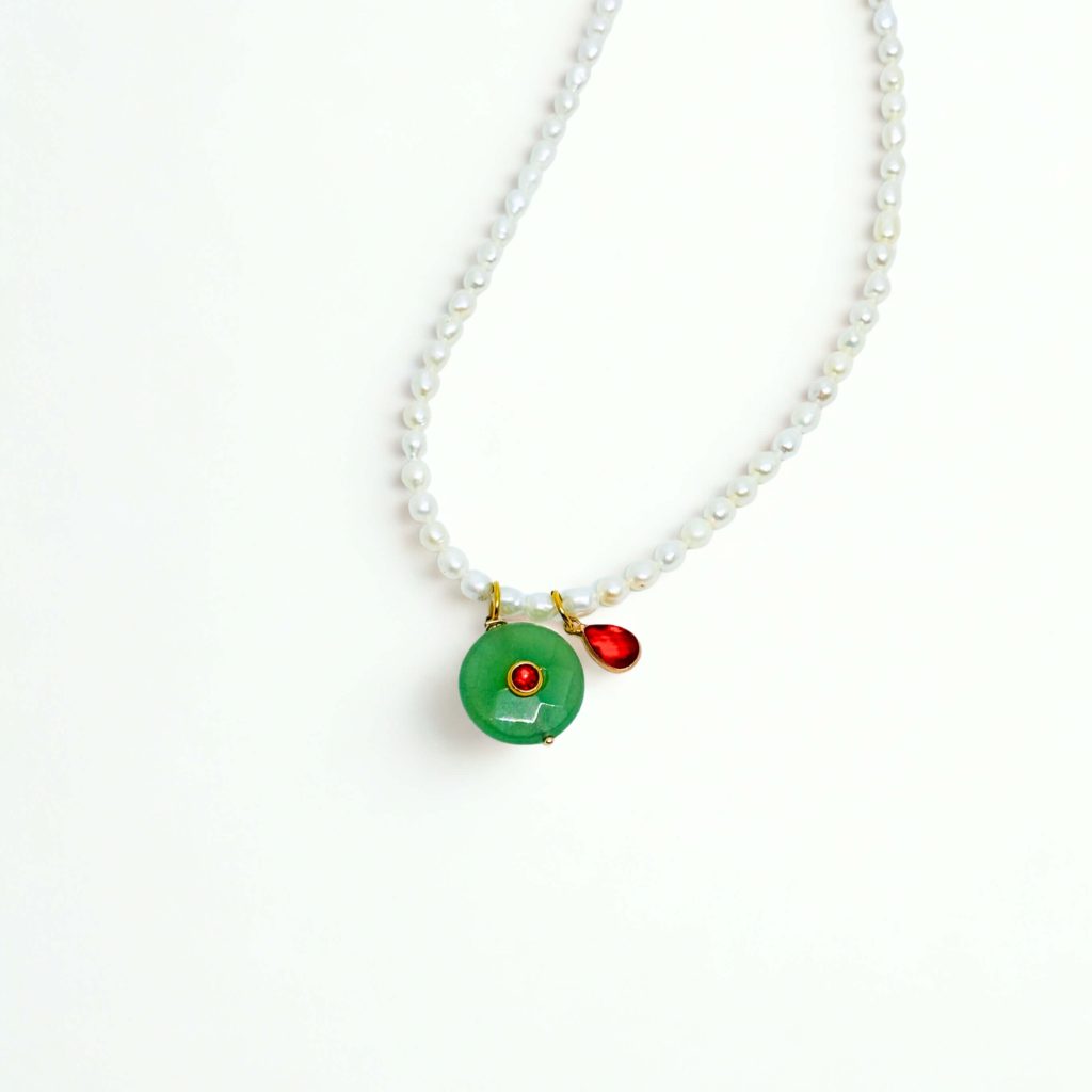 Collana con pietra Verde e perle Big Eyes Creations